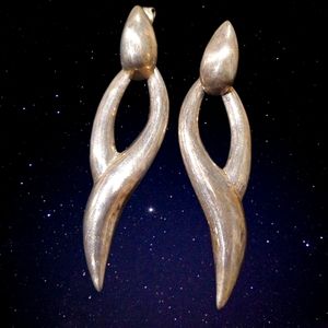 Vintage 925 Sterling Silver Puffed Stud Earrings Modernist